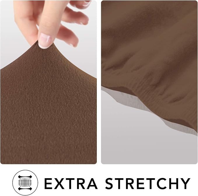 PureFit Stretch Loveseat Covers Fleece Couch Covers for Sofa Brown | 1-Piece Sofa Slipcover Soft Couch Protector, Sofa Cover Washable with Non Skid Foam and Elastic Bottom for Kids, Dogs