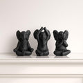 Resin Yoga Elephant Sculptural for Home or Bathroom Decor - Figurine for Shelf, Coffee Table, or Living Room - Ornaments Accent for Office Desk or Entryway - Set of 3, 9", 8", 8", Black