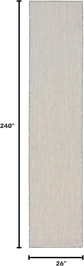 Nourison Home Courtyard Ivory Silver 2'2" x 20' Area Rug - Easy Clean, Non Shedding, Bed Room, Living Room, Dining Room, Kitchen (20' Runner)
