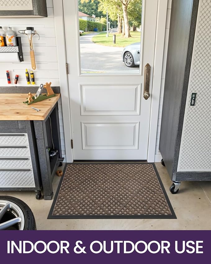DEXI Front Door Mat Outside Entrance, 2x3 Heavy Duty Entry Doormat Dirt Trapper with Rubber Back, Non Slip Low Profile Floor Mats for Entryway Exterior Patio, Rhombic Brown