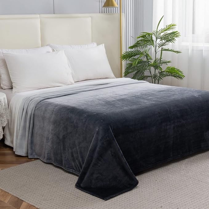 Elegant Comfort Luxury Velvety Feel Blanket, All-Season Lightweight Blanket, Ultra Plush, Soft, Cozy-Fuzzy Flannel Fleece for Couch, Sofa, Bed, Travel, Ombre Design, Twin/Twin XL, Gray