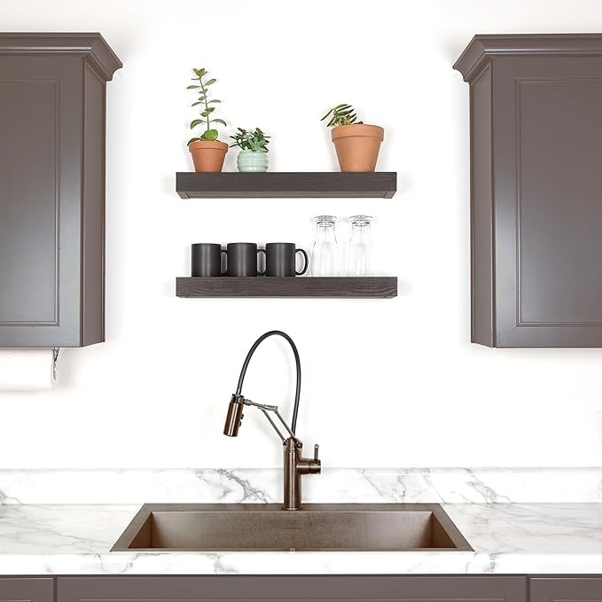 HIGH & MIGHTY Modern 24" Floating Shelf Holds up to 20 lbs, Easy Tool-Free Dry Wall Installation, Flat, Espresso | 515659