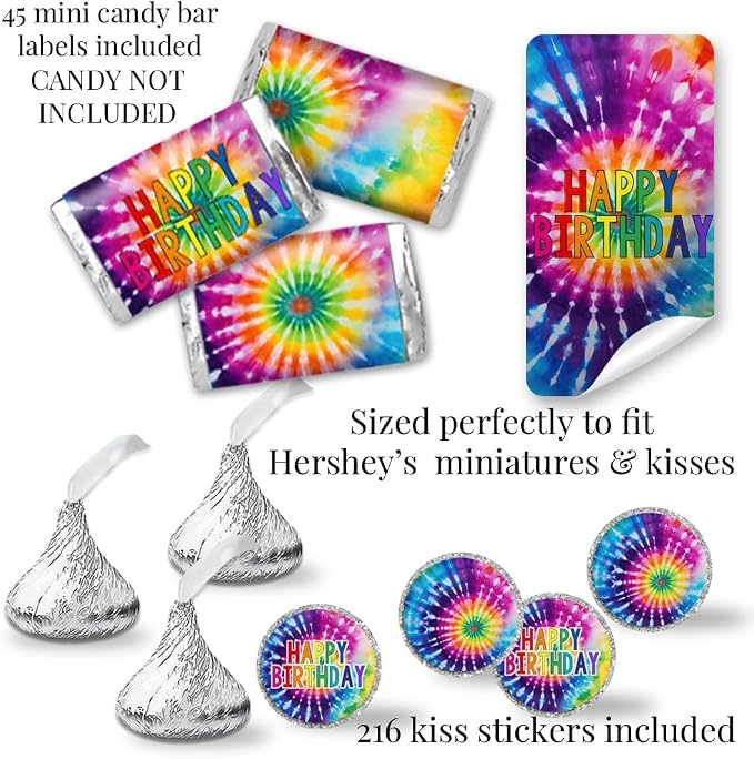 Amanda Creation Deluxe Colorful Tie-Dye Birthday Party Bundle Includes 20 Invitations & Thank You Cards with Envelopes + 3 Different Sizes of Stickers & Water Bottle Labels!