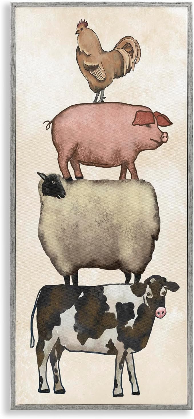 Vintage Farm Animals Country Stack, 10 x 24 Inch Framed Giclée Print | Stupell Industries · By Leah Noel Art · Ready to hang · Fits living room or family room · Made in USA