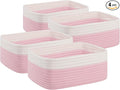 OIAHOMY 4 Pack Storage Baskets for Organizing, Small Bins for Shelves, Cute Decorative Storage Bins, Organizer Baskets for Gifts Empty,13''Lx8.7''Wx5.1''H, Pink/White