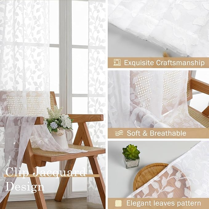 Chyhomenyc White Sheer Curtains 72 Inches Long 2 Panels Set, Light Filtering - Image 6