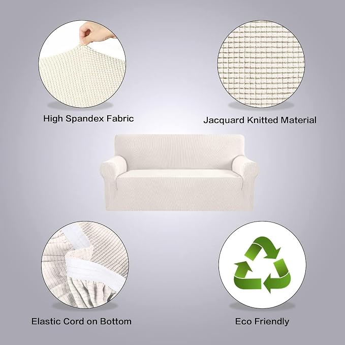 H.VERSAILTEX Stretch Sofa Covers for 3 Cushion Couch Covers Sofa Slipcovers for Living Room Feature Thick Checked Jacquard Fabric with Elastic Bottom, Sofa X-Large - Ivory