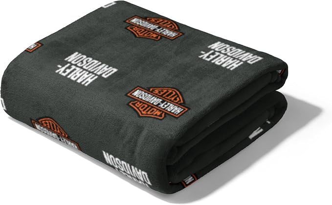 Harley-Davidson Shield Pattern Silk Touch Throw Blanket, 46 x 60 in | 100% Polyester, Velvety Feel, Lightweight Warmth, Couch Bed Chair Lounging, Giftable Indoor Comfort
