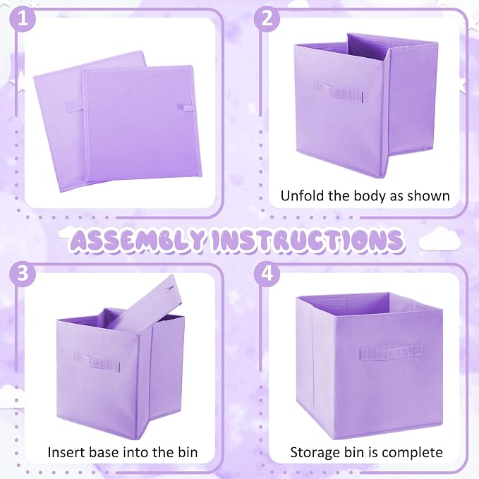 Yinder 12 Pcs Cube Storage Bin Purple 10.5''x10.5''x11'' Storage Bins for Playroom Decor Colorful Bins for Kids Foldable Baskets for Nursery Organizer Boxes Fabric Boxes