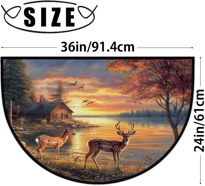 cfpolar Half Round Door Mat Animals Forest Deer Autumn Non-Slip Semi Circle Area Rug Washable Half Moon Hearth Rugs for Indoor Outdoor Bathroom Kitche