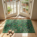 Dark Green Floral Entryway Rug 2x3, Washable Non-Slip Vintage Floral Front Door Mat, Non Slip Ultra Thin Carpet Boho Botanical Print, for Bedroom, Kitchen, Laundry, Indoor Entrance, Home Decor