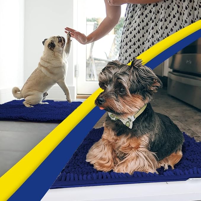 Muddy Mat® | Super Water Absorbent Door Mat Indoor, Microfiber Quick Dry Chenille Entryway Rug, Slip Resistant Front Door Mat, Indoor Mats for Entryway, Machine Washable Pet Rug, Navy Blue 20" x 33"