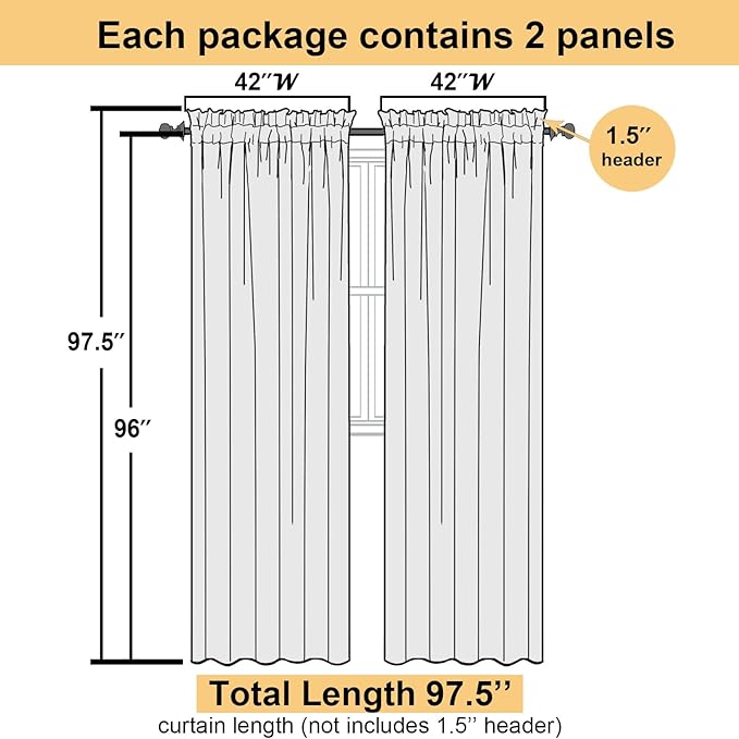 Lecloud Lime Sheer Curtains 96 Inches Long 2 Panels, Dual Rod Pockets Living - Image 3