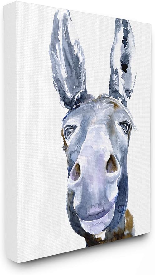 Stupell Industries Donkey Portrait Blue Brown Animal Watercolor Painting Canvas Wall Art, 24 x 30, Multi-Color