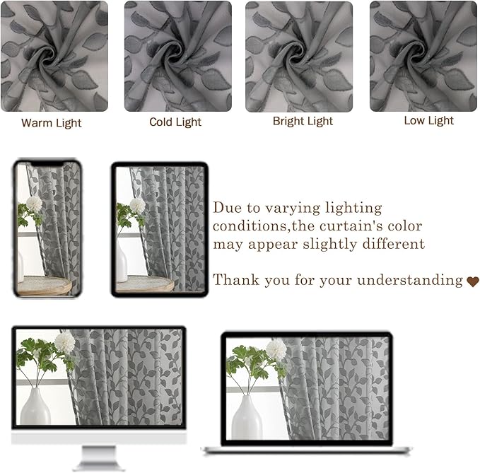 Chyhomenyc Charcoal Grey Sheer Curtains 72 Inches Long 2 Panels Set, Light - Image 8