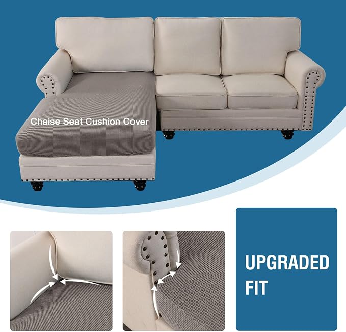 H.VERSAILTEX Sectional Couch Covers 1 Piece Chaise Slipcover L Shape Separate Cushion Couch Cover for Both Left/Right Sectional Couch (Seat Only: 1 Chaises, Taupe)