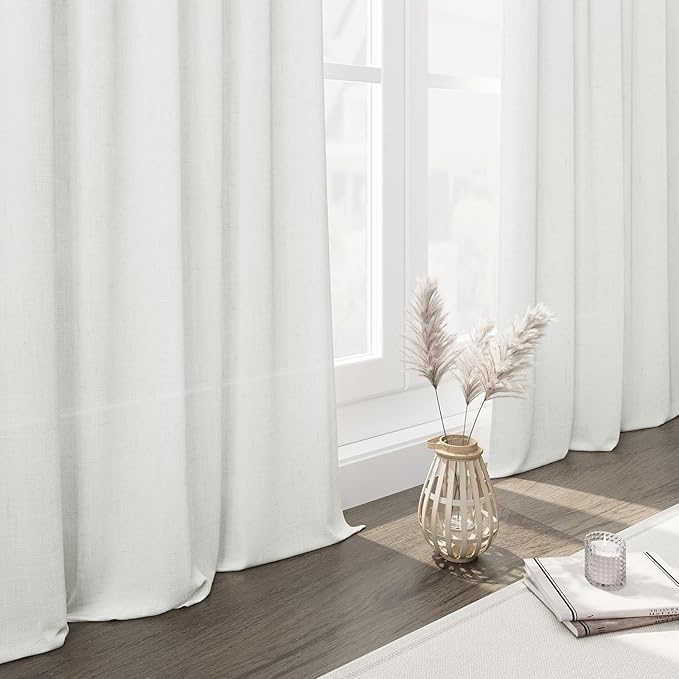 Off White Curtains 95 Inches Long 2 Panels Back Tab Sheer Linen Curtain Modern Farmhouse Coastal Decor White Cotton Textured Gauze Curtains 95 inch Length for Patio Sliding Door Office Bedroom