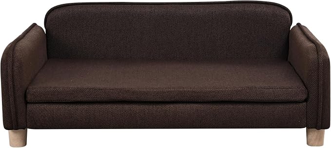 Big Sized Dog Bed -Wooden Frame Pet Sofa Couch, Washable Cushion Cat Couch, Linen Fabric Dog Sofa and Chair for Medium Pet Rest. (Brown)