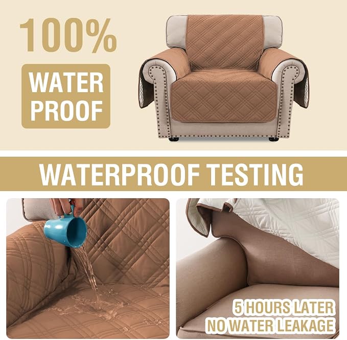 H.VERSAILTEX 100% Waterproof Arm Chair Covers Slipcover Modern Chair Slip Covers with Arms Living Room Chair Covers with Elastic Straps for Dog (Chair, Terracotta/Beige)