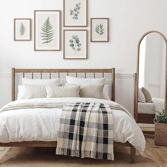 Americanflat 50x60 Throw Blanket - Soft and Breathable Cotton Throw Blanket for Couch, Bed, Chair - Decorative Blankets Perfect for Home, Office, or Outdoor Use - Black, Cream and Beige Plaid Design