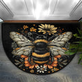 Pardick Half Round Door Mat Cute Bee and Flowers Anti-Slip Semi Circle Rug 24X36 Indoor Door Mat Half Moon Bath Mat, Washable Decorative Floor Mat for Kitchen Bathroom Hearth Fireplace