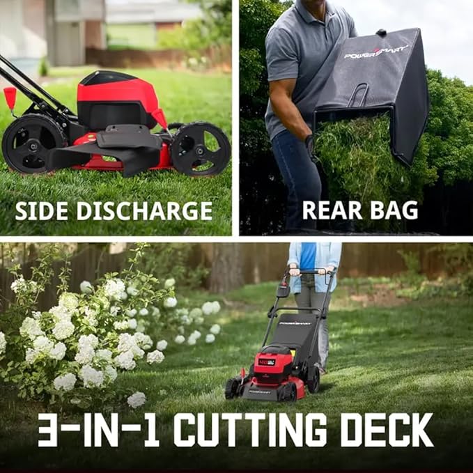 Electric Lawn Mower, PowerSmart 17 Inch Lawn Mower, 40V Cordless Mower with 4.0Ah Battery & Charge, Quiet, Lightweight, Foldable Handles