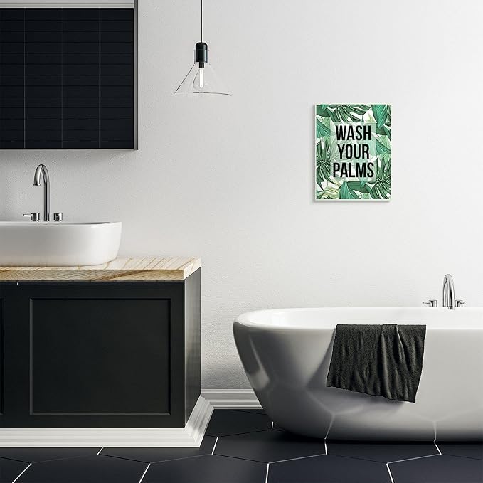Bathroom Palm Phrase, 13 x 19 Inch Mounted Print on Wall Plaque | Stupell Industries · By Lil' Rue · Ready to hang · Great for bath and laundry spaces · Made in USA