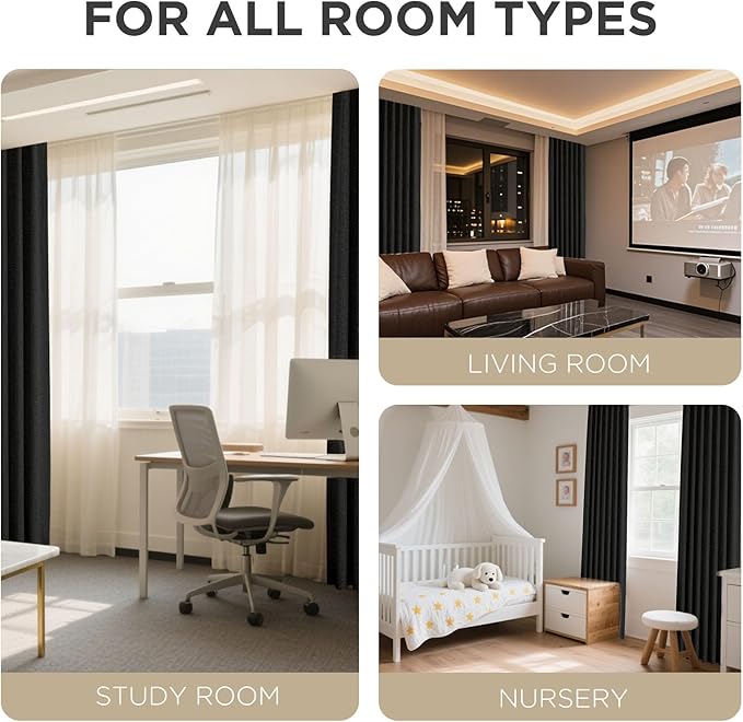 Joydeco Linen Blackout Curtains for Bedroom - 100% Light Blocking 1 Panels, Black Drapes 100" W x 84" L, Thermal Insulated Room Darkening Curtains for Living Room, Rod Pocket & Back Tabs