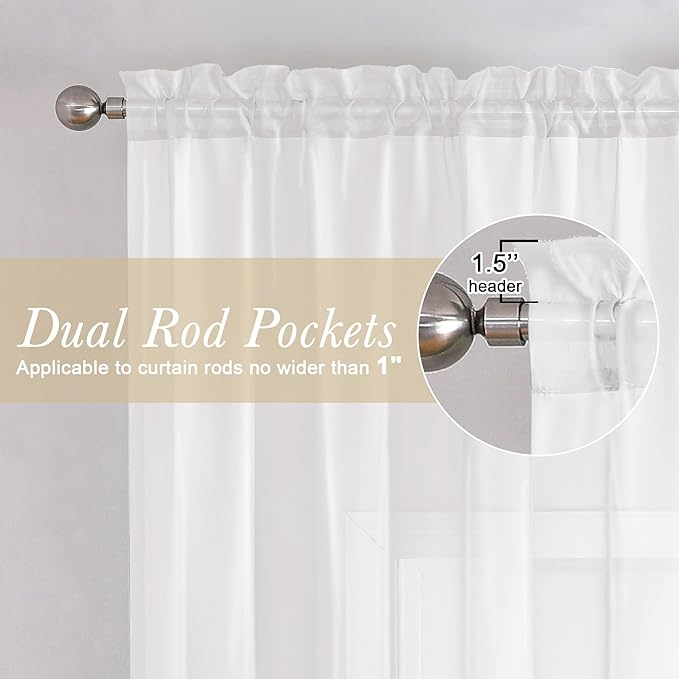 Lecloud White Sheer Curtains 72 Inches Long 2 Panels, Soft Voile Light - Image 2
