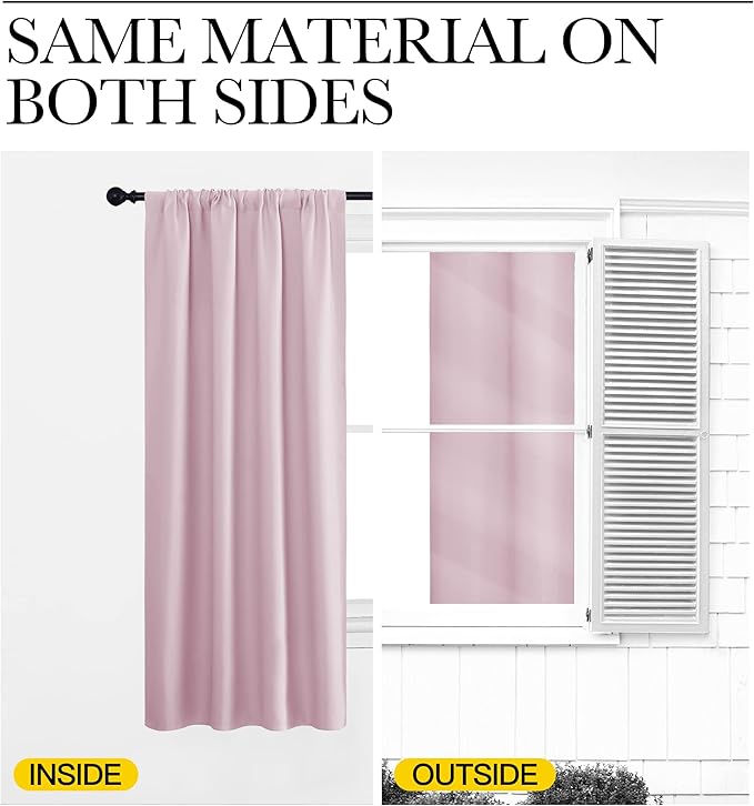 NICETOWN RV Blackout Curtains for Camper Windows, Baby Pink, 34" x 36", Set of 2, Kitchen Short Blackout Curtains & Drapes, Thermal Insulated Rod Pocket Window Treatment Draperies for Nursery