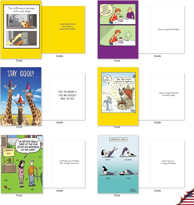 NobleWorks 20 Assorted Box Set Funny Birthday Greeting Cards w/ 5 x 7 Envelopes For Men, Women (20x1 Designs) Bday Funny Ages AC8714BDG-B1x20