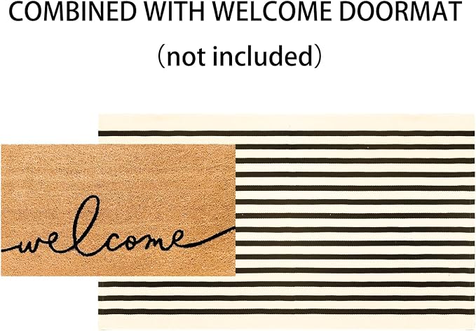 Black and Beige Outdoor Rug 3'x5',Machine Washable Striped Porch Rug Cotton Woven Farmhouse Front Door Mats for Porch/Entryway/Home Entrance Decor/Bedroom/Laundry Room/Patio/Front Door