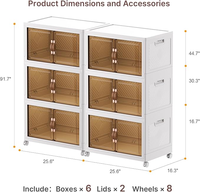 UAMFURI Stackable Storage Bins, 896QT Collapsible Drawers with 2 Lids | Large Capacity, Magnetic Door, Stack Lock, Rolling Wheels, Foldable Design, Organizers and Storage for Bedroom Dorm Garage