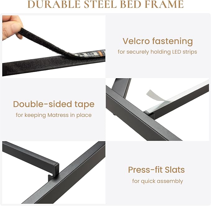 SHA CERLIN Full Size Floating Bed Frame with Smart LED Lights, Black | Modern Design Metal Platform Bed with Power Strip, No Box Spring Needed, Noise-Free, Easy Assembly