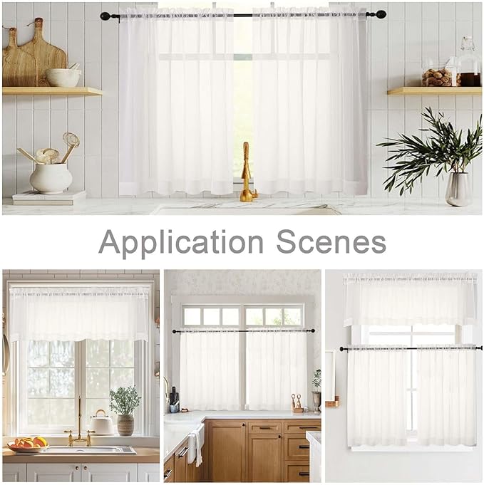 Cafe Curtains 36 Inch Length Tier 2 Pieces, Modern Soft Airy Sheer Kitchen Short Curtains for Small Window, Rod Pocket Small Curtain for Bathroom Basement, Ivory, Each, 42" Wx36 L Inches