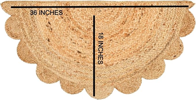 Boho Braided 1.5x3 Area Rug - Jute Natural Fiber Semi Circle Scalloped Rug for Living Room Entryway, Farmhouse, Home, Indoor Rugs Jute Door mat for Bathroom 18 x 36 inch (Natural, 1.5 X 3 ft)