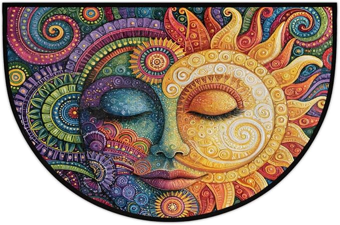 Moon Half Round Door Mat Semi Circle Rug Half Moon Doormat | Soft Washable Mandala Boho Welcome Entrance Mat for Outdoor Indoor Floor Bedroom Bathroom Home Kitchen Festival Decor