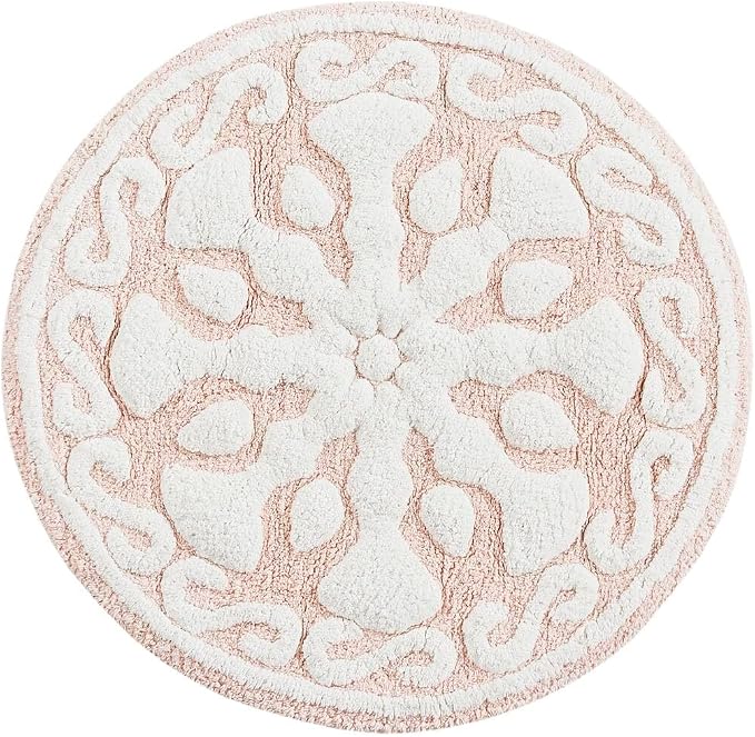 Madison Park Casablanca Tufted Cotton Bath Rug Non-Slip, Round 25", Pink | Luxurious Plush Bath Mat, Quick Dry, Soft, Machine Washable, Floral Pattern, Absorbent, Plush, OEKO-TEX, for Bathroom