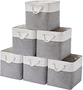 13 Inch 6 Pack Foldable Fabric Storage Basket with Handles | Home Cube Storage Basket,Large Cube Storage Bins,Closet Storage, Home Organizer(White&Gray)