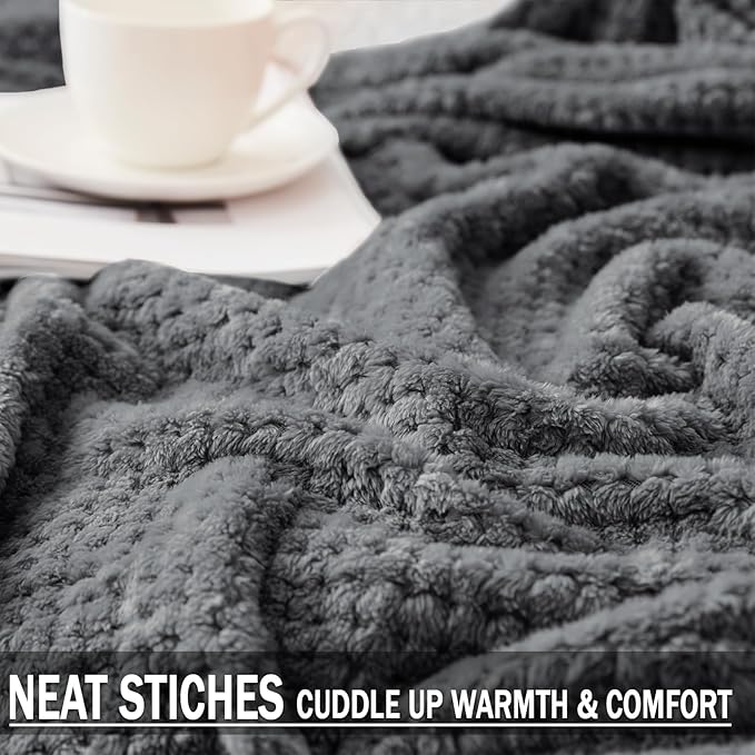 Exclusivo Mezcla Fleece Bed Blanket Twin Size, Super Soft and Warm Blankets for Couch, Sofa and Bed Waffle Textured, Cozy, Fuzzy and Lightweight (Dark Grey, 90x66 Inches)