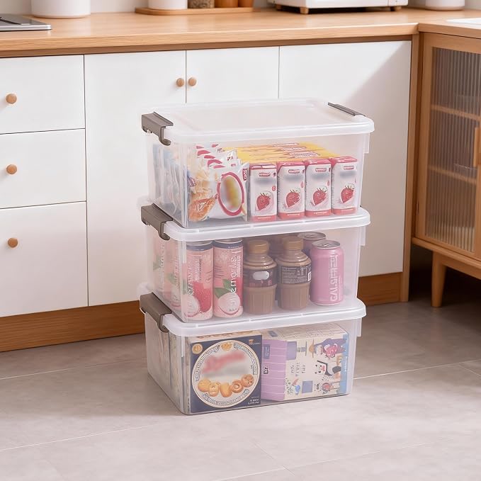 Citylife 17QT Plastic Storage Bins with Lids,5Packs Large Containers | Stackable Box with Locking Latches for Home, Office, Closet & Pantry Organization,Clear
