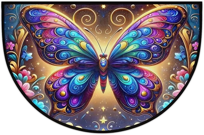 Colorful Butterfly Flowers Half Round Mat Half Moon Door Rug Washable Durable Semi Circle Carpet Floor mats for Indoor Outdoor Bathroom Kitchen Patio Hearth Rug Laundry Room Home Decoration