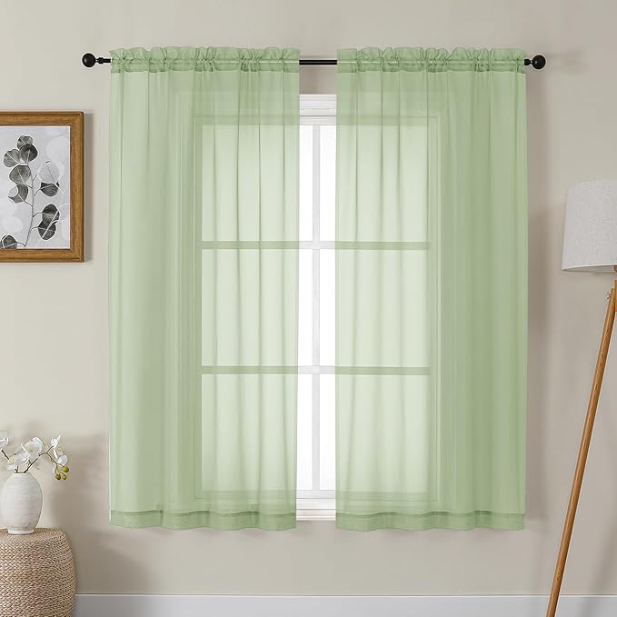 Gwine Light Green Sheer Curtains 72 Inches Long 2 Panels Set by Gwine