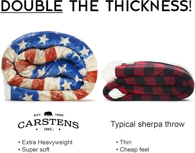 Carstens, Inc. Carstens Wrangler Stars & Stripes USA American Flag Sherpa Fleece 54x68 Throw Blanket, White