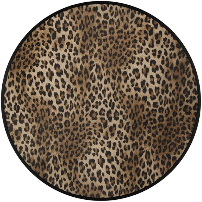 Animal Print Round Area Rug, Leopard Print Non-Slip Circle Rug for Bedroom Living Room Outdoor Study Playing Floor Mat Carpet, 3' Diameter