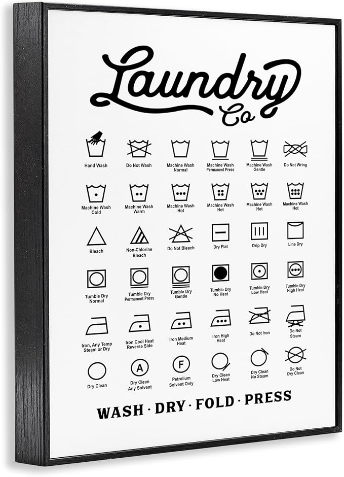 Stupell Industries 'Vintage Laundry Co Washing Chart Helpful Guide', Framed Giclee Art, Black, 11 x 14 Inches, Easy to Hang and Sturdy, Made in USA, by Lettered and Lined