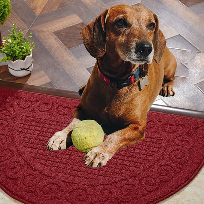 Red Door Mat 18"X30",Non Slip Machine Washable Entryway Rug for Front/Back Door,Half Circle Absorbent Low Profile Entrance Floor Mat for 4th of July Patriotic Muddy Wet Shoes and Paws