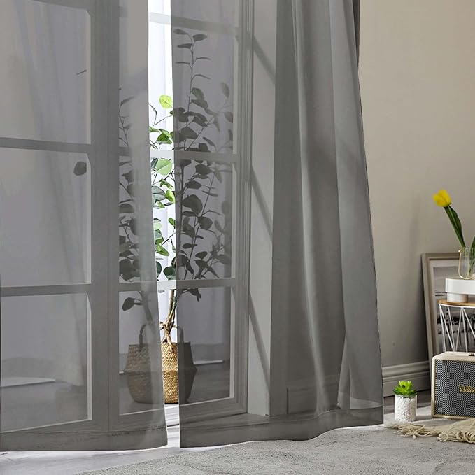 Grey Sheer Curtain for Bedroom Living Room 72 Inches Long 2 Panels Set - Image 9