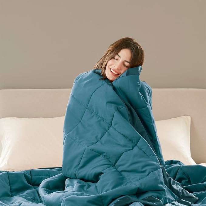 Madison Park Down Alternative Queen Blanket for Bed, Satin Trim, Teal | Lightweight Windom Blanket Full Size Premium 3M Scotchgard Moisture Wicking Treatment, OEKO TEX, Soft Bed Cover, All Season