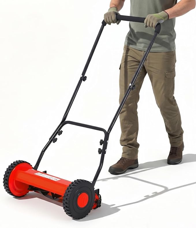 Push Lawn Mower, Manual Hand Push Lawn Mower Without Grass Catcher, Lightweight & Portable Walk-Behind Mower for Small Yards, Garden & Patio